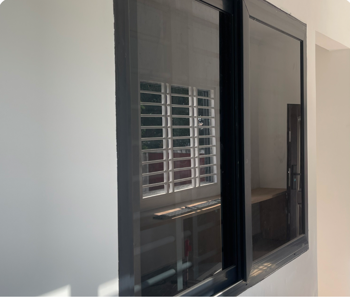 Wide Black Frame Sliding Window
